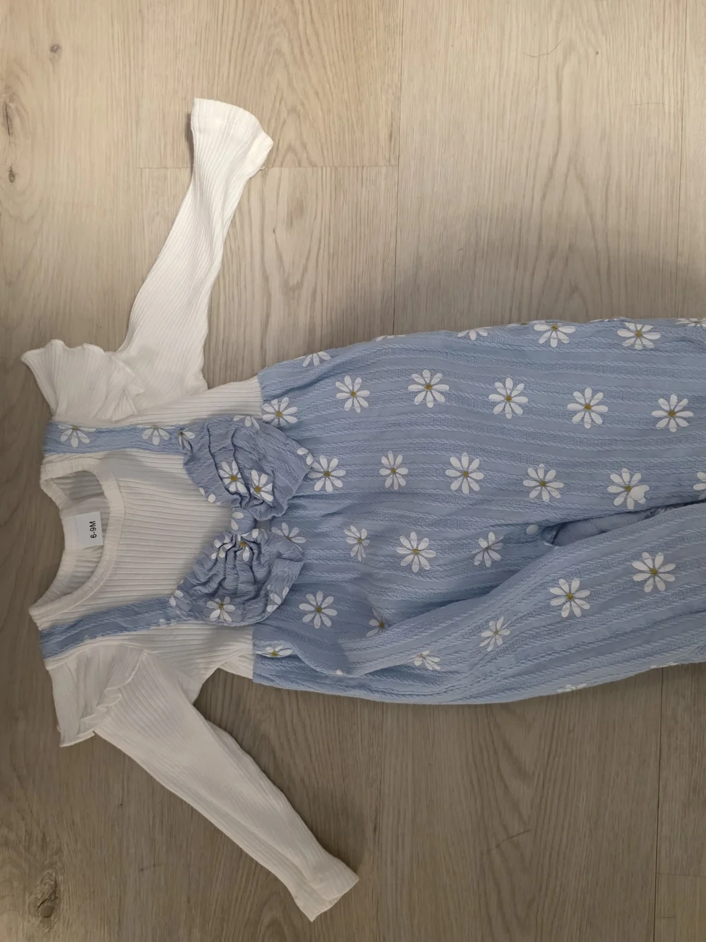 SHEIN Blue and White Daisy Print Kids One-Piece